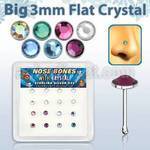 nbfb16m caja display 16 piercing nariz hueso plata esterlina 925 0 6mm cristal redondo extra plano 3mm al por mayor