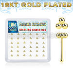 nbtsv36g 18k plated silver nose bones triple balls top 36pcs
