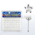 nbzsc caja display piercing nariz hueso plata esterlina 925 0 6mm zirconia claras estrella 3mm mayorista