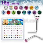 nlc18xm 316l steel nose studs round crystal tops assorted