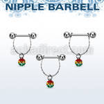 npdl31 banana pezon acero quirurgico bolas 5mm conectadas bola 6mm multi cristal ferido rayas color rasta al por mayor
