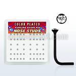 nsrb6xc caja display piercing nariz l plata 925 negro 0 6mm cristal redondo claro 1 25mm mayorista
