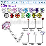 nsz silver nose stud 22g round prong set cz