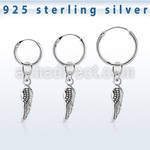 phod44 piercing helix aro liso plata esterlina colgante ala pajaro plata