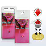 pkml11 piercing labret falso magnetico plata 925 4mm logo diamante rojo bandeja magnetica dorada 1 pieza distribuidor