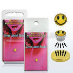 pkml5 piercing labret falso magnetico plata 925 4mm logo caja sonriente amarilla bandeja magnetica dorada 1 pieza al por mayor