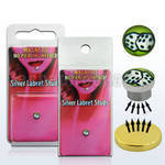 pkml8 piercing labret falso magnetico plata 925 4mm logo dados fondo verde bandeja magnetica dorada 1 pieza distribuidor mayorista