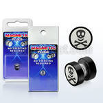 pkmp40 plug falso magnetico acero quirurgico anodizado negro logo calavera huesos 8mm 1 pieza mayorista