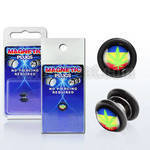 pkmp68 plug falso magnetico acrilico negro logo marihuana verde sobre rayas arcoiris anillos goma 8mm 1 pieza distribuidor mayorista