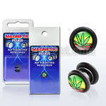 pkmp71 plug falso magnetico acrilico negro logo marihuana verde sobre colores rasta anillos goma 8mm 1 pieza venta