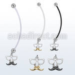 pnd507 piercing ombligo embarazada bolas 5mm acero colgante negro dorado bigote gafas longitud 50mm mayorista