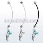 pnd601b piercing ombligo embarazada bolas 5mm acero colgante pluma 3 bolas falsa turquesa longitud 50mm distribuidor mayorista