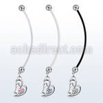 pndz373 piercing ombligo embarazada bolas 5mm acero colgante corazon doble zirconita redonda longitud 50mm al por mayor