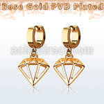 rose gold stainless steel huggie w a diamond dangling