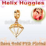 rose gold steel helix huggie w a diamond dangling 
