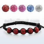 shm2 brazalete shamballa cuerda piel 5 bolas cubiertas multi cristal 10mm diametro ajustable venta