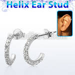 silver helix ear stud w curved crystals tops