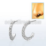 silver nose bone w clear crystal curved top