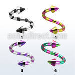 spemtn espiral ceja acero quirurgico pvd rayas cebra conos 3mm al por mayor