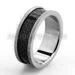 sr187 anillo acero inoxidable fibra carbono negra incrustada bordes surcos brillo espejo al por mayor