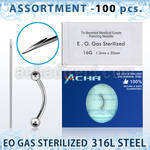 sset01 kit piercings profesional 100 bananas ceja acero quirurgico 316l bolas 3mm 100 agujas acero quirurgico esterilizadas distribuidor
