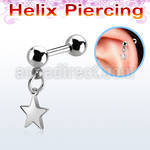 steel helix barbell w dangling plain 316l steel star