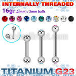 ubbejb3i titanium g23 internal barbell 3mm jewelball