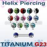 ubber23e barbell ceja helix titanio g23 bolas 3mm multi cristal colores distribuidor mayorista