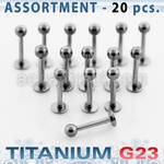 ublk03 surtido piercings 20 labrets titanio g23 bolas 3mm mayorista