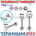 uhein12 titanium g23 internally threaded barbell 3 5 color cz