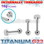 uhein2 titanium g23 internally threaded barbell 3mm 4mm flat