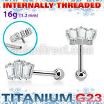 uhein26 titanium g23 barbell three baguette cz ball internal