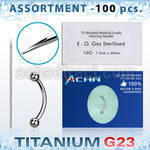 uset06 kit piercings profesional 100 bananas ceja titanio g23 bolas 3mm 100 agujas acero quirurgico esterilizadas distribuidor mayorista