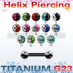 utbbe23e barbell ceja helix titanio g23 anodizado bolas multi cristal colores distribuidor mayorista