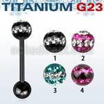 utbbfr6d barbell lengua titanio g23 anodizado bola multi cristal ferido 6mm triple linea bola titanio 5mm inferior distribuidor