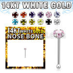 wbzm25 14k white gold nose bone prong set color cz
