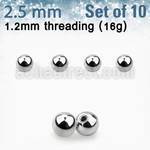 xbal25 pack 10 bolas acero quirurgico brillo espejo 2 5mm rosca al por mayor