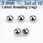 xbal3g pack 10 bolas acero quirurgico brillo espejo 3mm rosca al por mayor