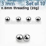 xbal3xs pack 10 bolas acero quirurgico brillo espejo 3mm rosca venta