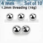 xbal4s pack 10 bolas acero quirurgico brillo espejo 4mm rosca mayorista