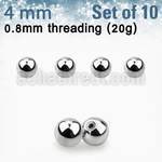 xbal4xs pack 10 bolas acero quirurgico brillo espejo 4mm rosca distribuidor