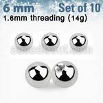 xbal6 pack 10 bolas acero quirurgico brillo espejo 6mm rosca mayorista