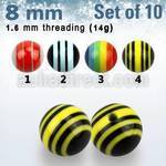 xbbd8 pack 10 bolas cuentas acrilicas rayas 8mm rosca distribuidor mayorista