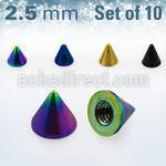 xcnt25 pack 10 conos acero quirurgico anodizado 2 5mm rosca al por mayor