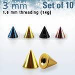 xcnt3g pack 10 conos acero quirurgico anodizado 3mm rosca mayorista