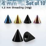xcnt4s pack 10 conos acero quirurgico anodizado 4mm rosca mayorista