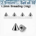 xcon25 pack 10 conos acero quirurgico brillo espejo 2 5mm rosca al por mayor
