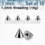 xcon3 pack 10 conos acero quirurgico brillo espejo 3mm rosca al por mayor