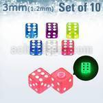 xgldi3 set 10 dados acrilicos brillan oscuridad 3mm rosca distribuidor