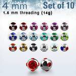 xmjb4 pack 10 bolas multi joya acero 316l brillo espejo 4mm 1 cristal 4 cristal lados rosca al por mayor